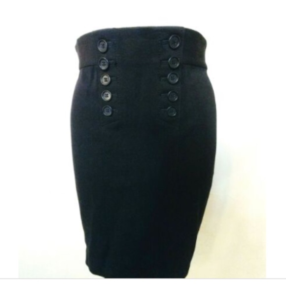 Ann Taylor Womens 00 Black Skirt Pencil Knee Military Anchor Buttons - Picture 1 of 6